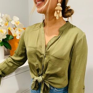 SOLD Forever 21 Olive Green Satin Shirt Size Large